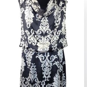 WHBM black & white paisley silk dress